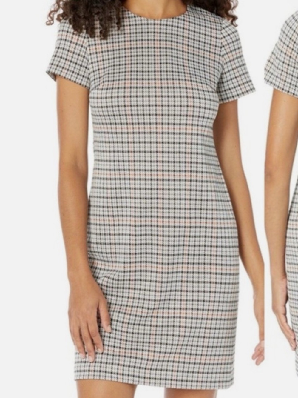 Calvin Klein Plaid Mini Shift Dress in Beige and Black